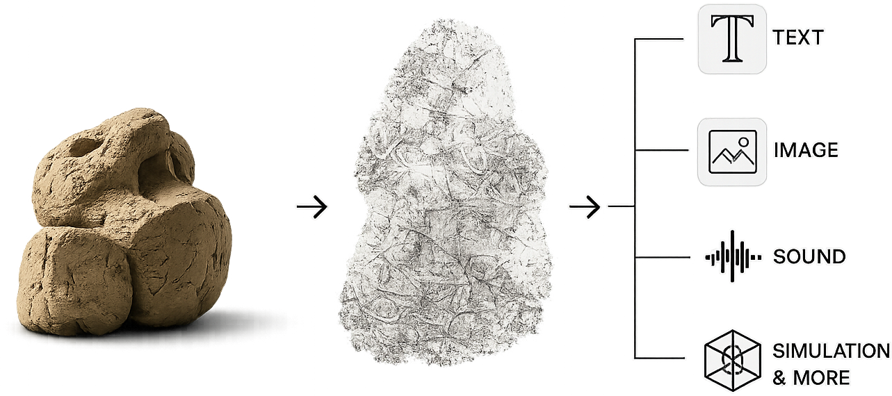 Clay object transforming into digital outputs